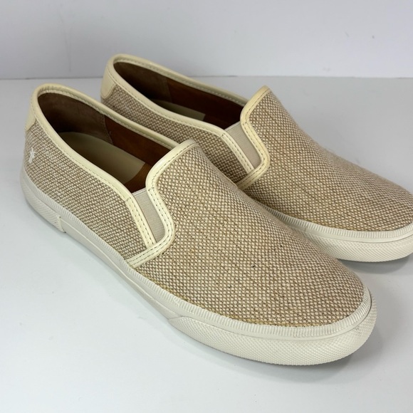Frye Gia Tweed Canvas Slip On Tan Tennis Shoes Sz 8.5 M Boho Casual Everyday - Picture 3 of 9
